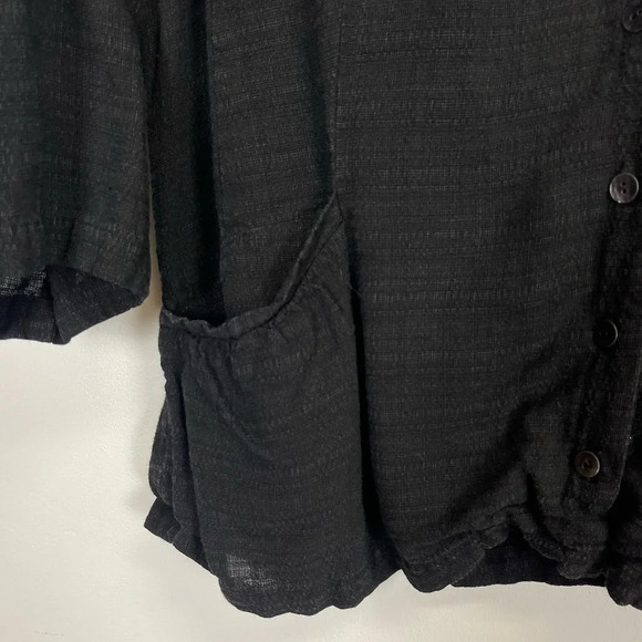 Eileen Fisher Jacket Womens Size Large Black Button Front Linen Button Front - Picture 4 of 10